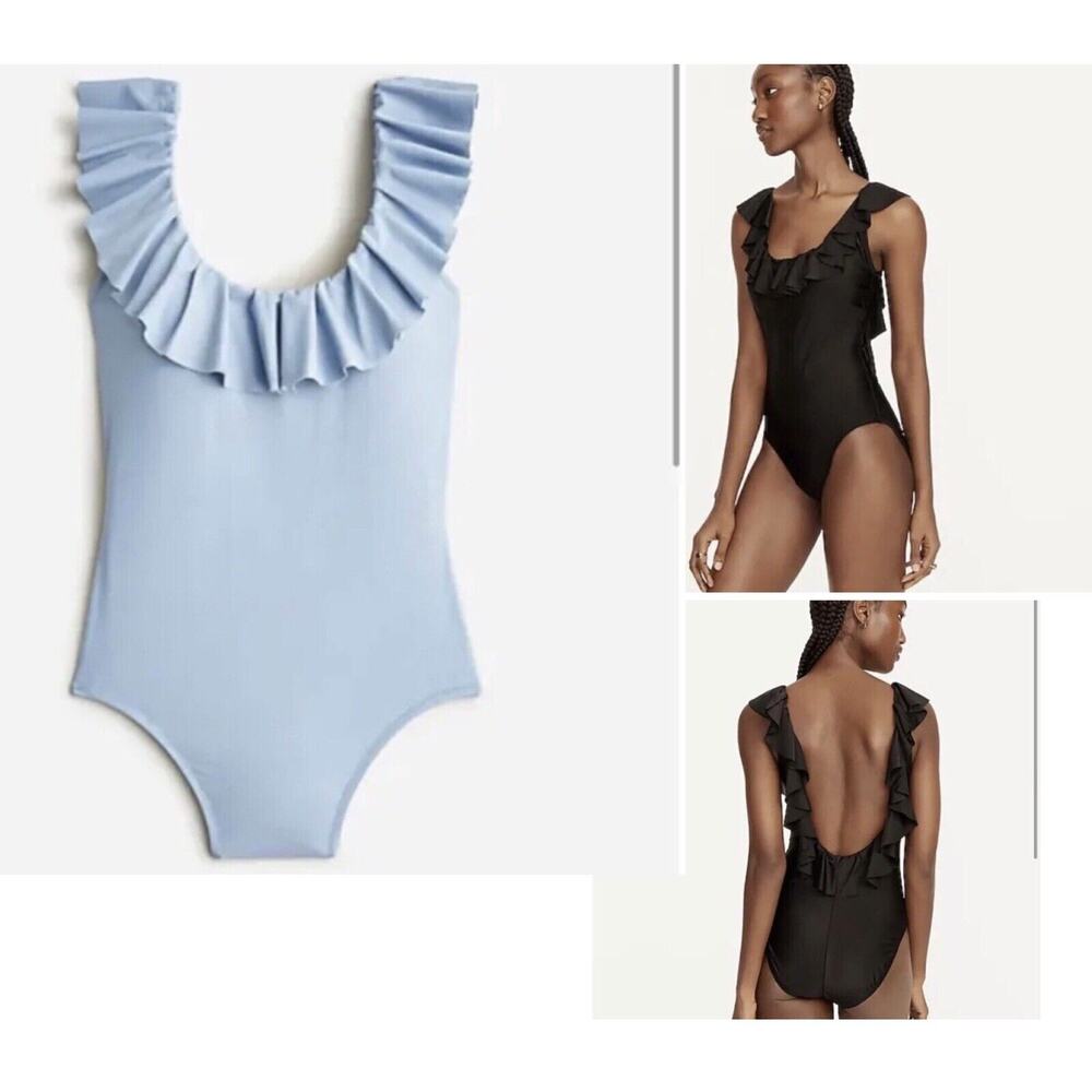 J. Crew NWT Ruffle Scoopback One-Piece Swimsuit - Blue Mist - Size 16